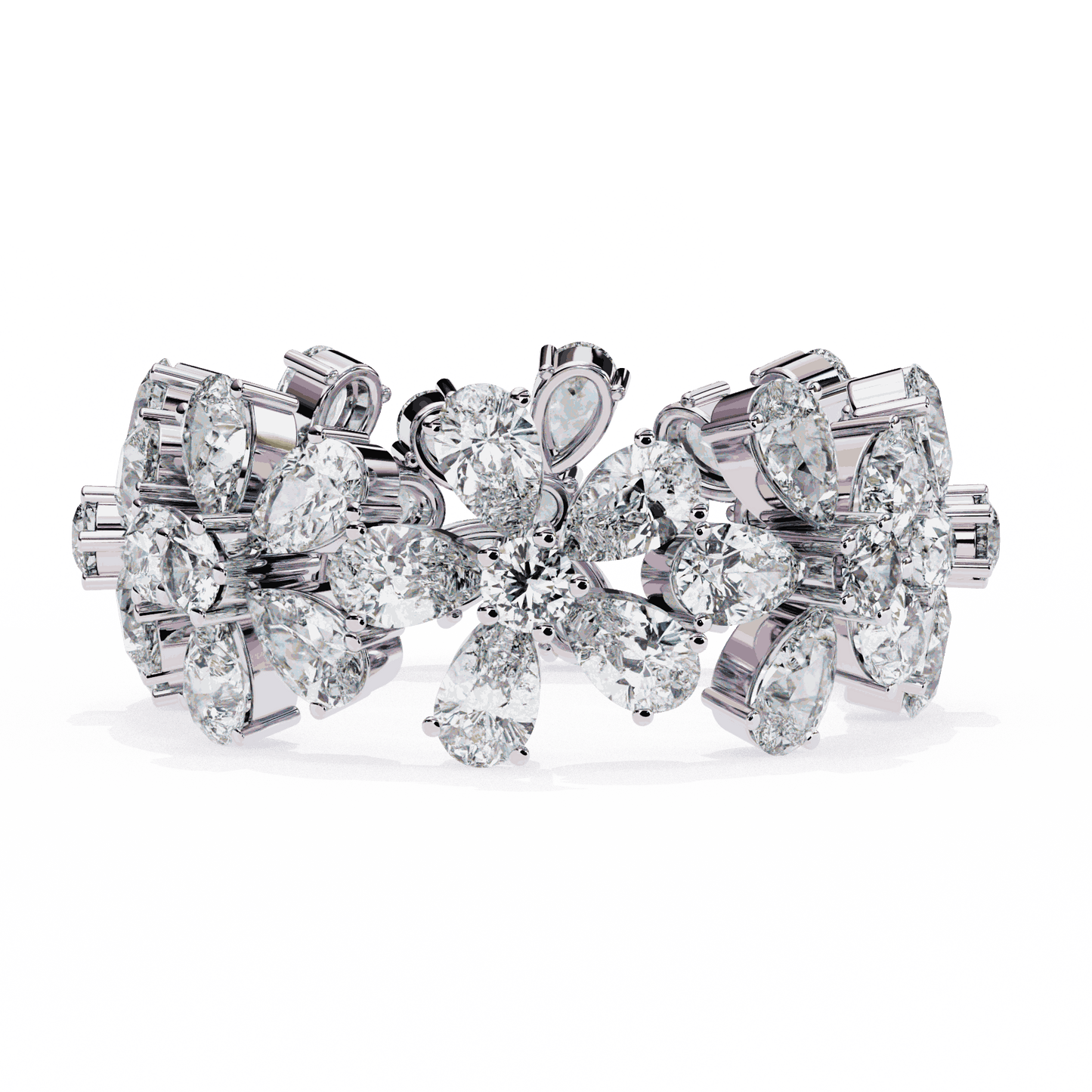 Pear Cut Lab Grown Diamond Cluster Eternity Ring with Floral Petal Motif
