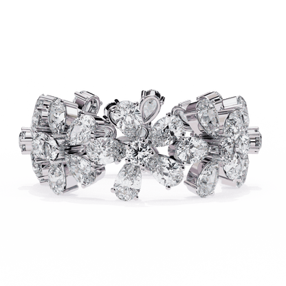 Pear Cut Lab Grown Diamond Cluster Eternity Ring with Floral Petal Motif