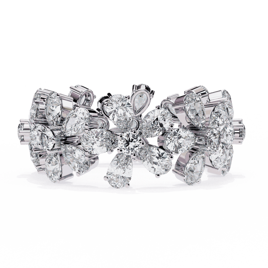 Pear Cut Lab Grown Diamond Cluster Eternity Ring with Floral Petal Motif