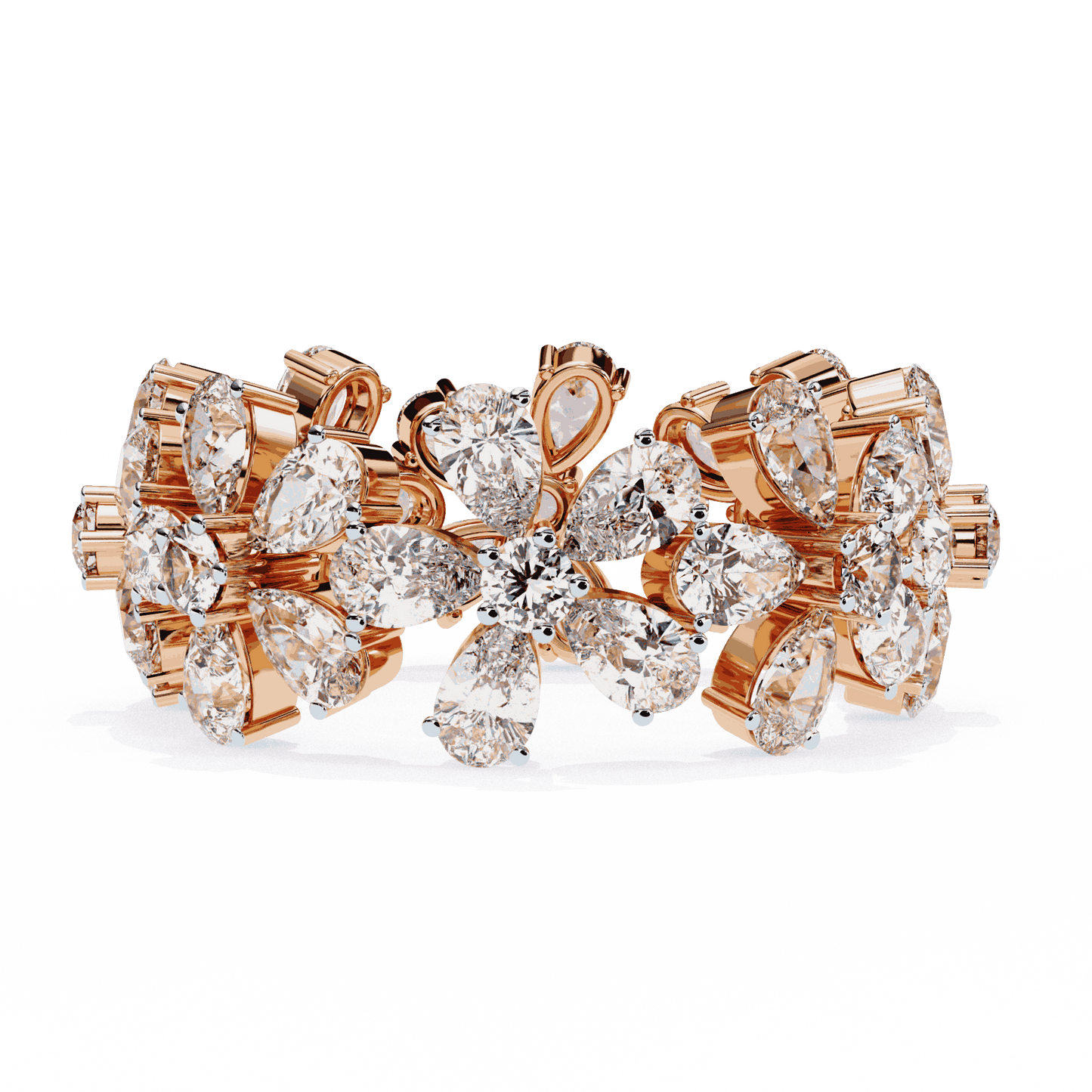 Pear Cut Lab Grown Diamond Cluster Eternity Ring with Floral Petal Motif