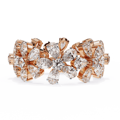 Pear Cut Lab Grown Diamond Cluster Eternity Ring with Floral Petal Motif