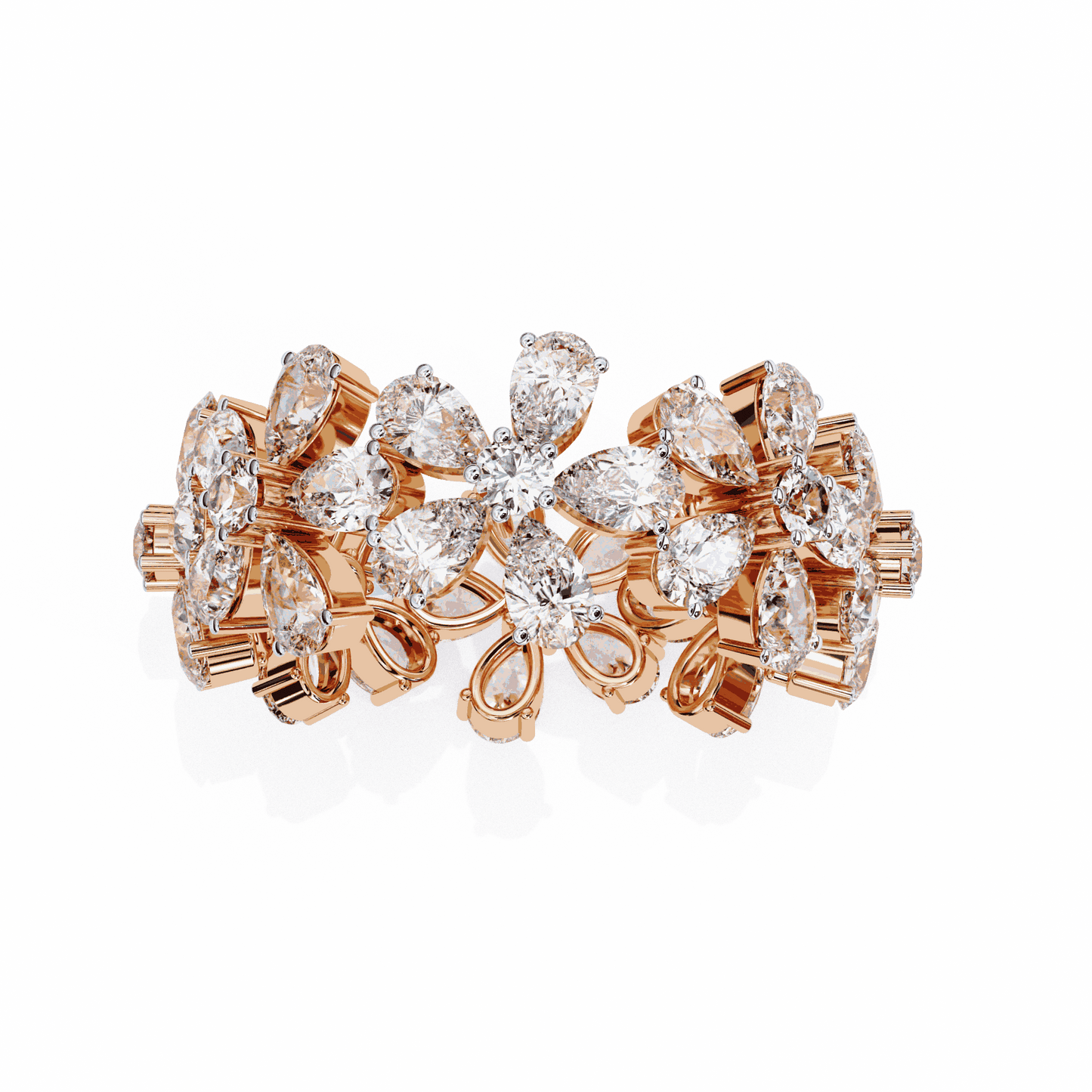 Pear Cut Lab Grown Diamond Cluster Eternity Ring with Floral Petal Motif