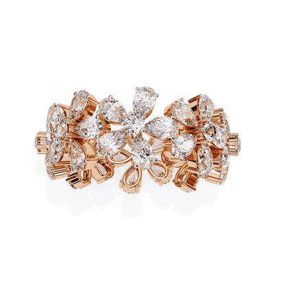 Pear Cut Lab Grown Diamond Cluster Eternity Ring with Floral Petal Motif
