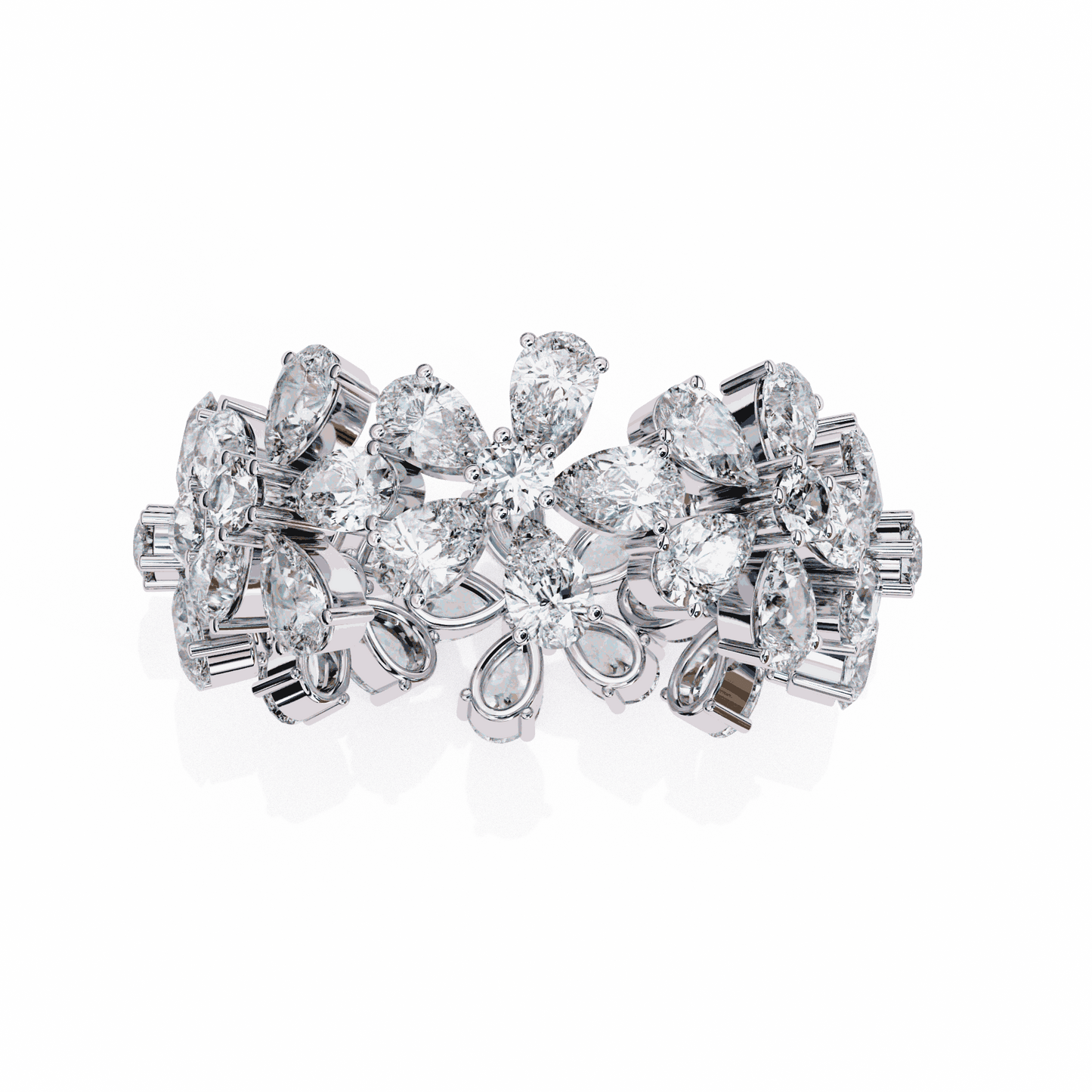 Pear Cut Lab Grown Diamond Cluster Eternity Ring with Floral Petal Motif