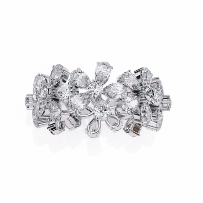 Pear Cut Lab Grown Diamond Cluster Eternity Ring with Floral Petal Motif
