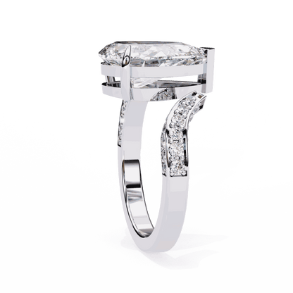 Pear Cut Lab Grown Diamond Pave Engagement Ring with Open Bypass Wrap Shank