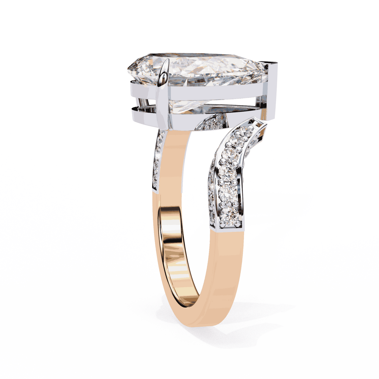 Pear Cut Lab Grown Diamond Pave Engagement Ring with Open Bypass Wrap Shank
