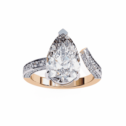 Pear Cut Lab Grown Diamond Pave Engagement Ring with Open Bypass Wrap Shank