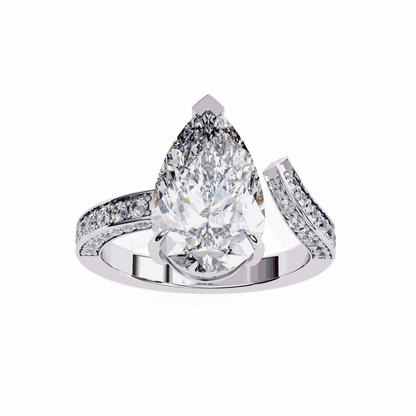 Pear Cut Lab Grown Diamond Pave Engagement Ring with Open Bypass Wrap Shank