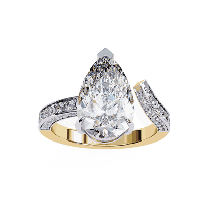 Pear Cut Lab Grown Diamond Pave Engagement Ring with Open Bypass Wrap Shank