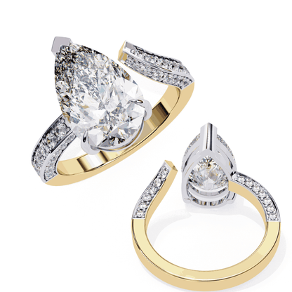 Pear Cut Lab Grown Diamond Pave Engagement Ring with Open Bypass Wrap Shank