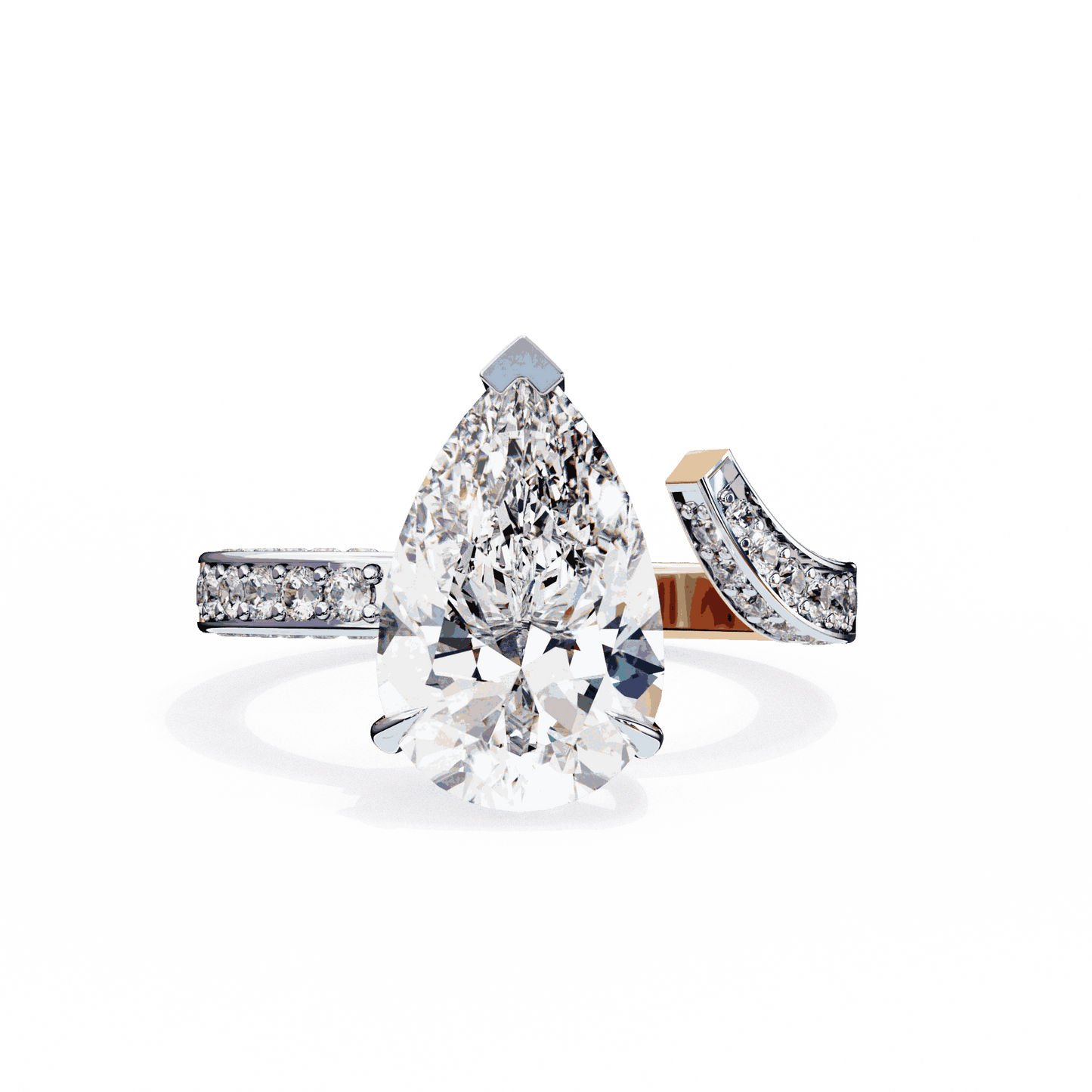 Pear Cut Lab Grown Diamond Pave Engagement Ring with Open Bypass Wrap Shank