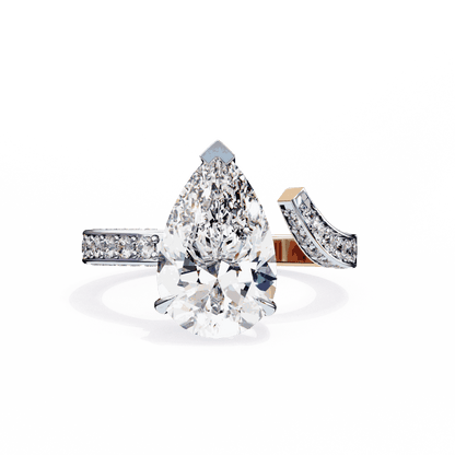 Pear Cut Lab Grown Diamond Pave Engagement Ring with Open Bypass Wrap Shank