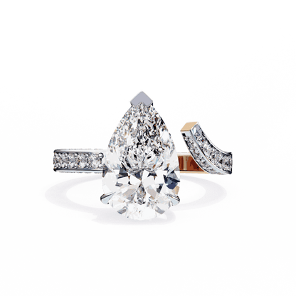 Pear Cut Lab Grown Diamond Pave Engagement Ring with Open Bypass Wrap Shank