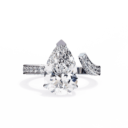 Pear Cut Lab Grown Diamond Pave Engagement Ring with Open Bypass Wrap Shank