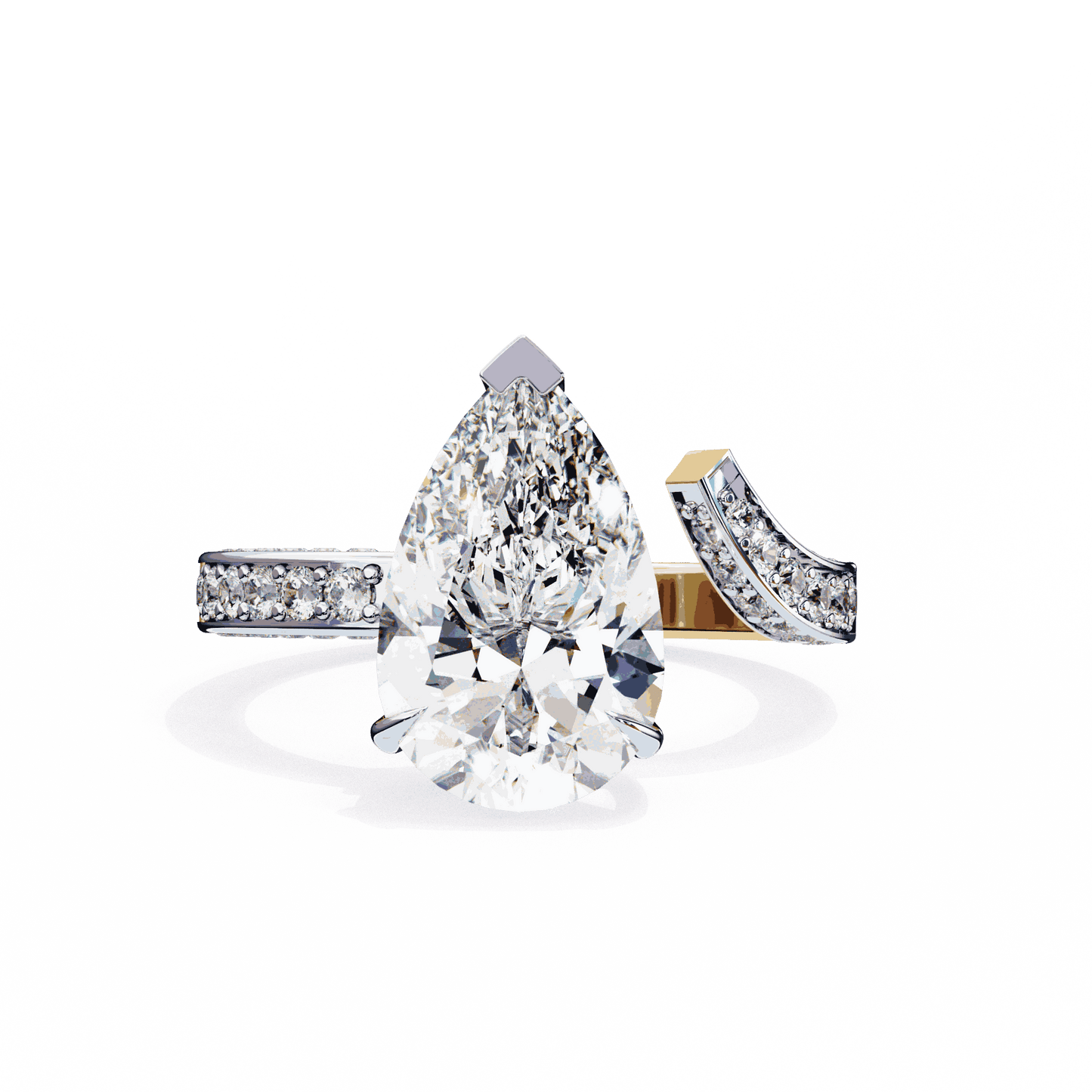Pear Cut Lab Grown Diamond Pave Engagement Ring with Open Bypass Wrap Shank