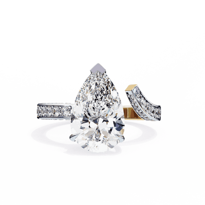 Pear Cut Lab Grown Diamond Pave Engagement Ring with Open Bypass Wrap Shank