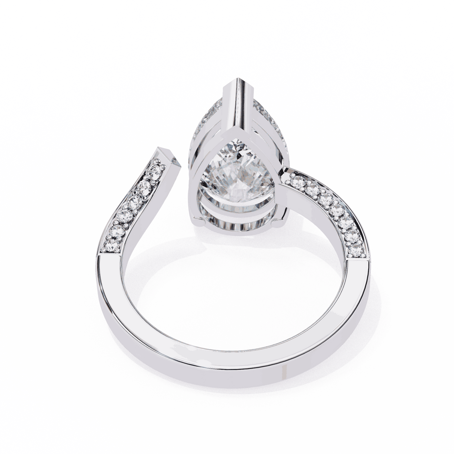 Pear Cut Lab Grown Diamond Pave Engagement Ring with Open Bypass Wrap Shank