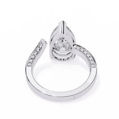 Pear Cut Lab Grown Diamond Pave Engagement Ring with Open Bypass Wrap Shank