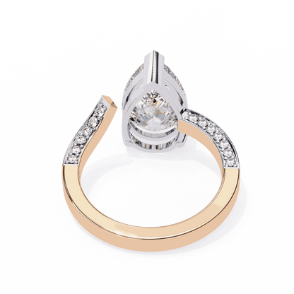Pear Cut Lab Grown Diamond Pave Engagement Ring with Open Bypass Wrap Shank