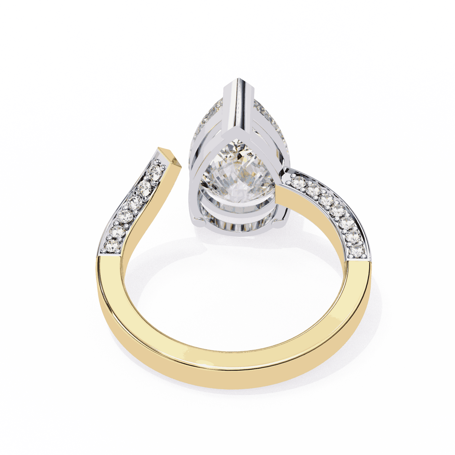 Pear Cut Lab Grown Diamond Pave Engagement Ring with Open Bypass Wrap Shank