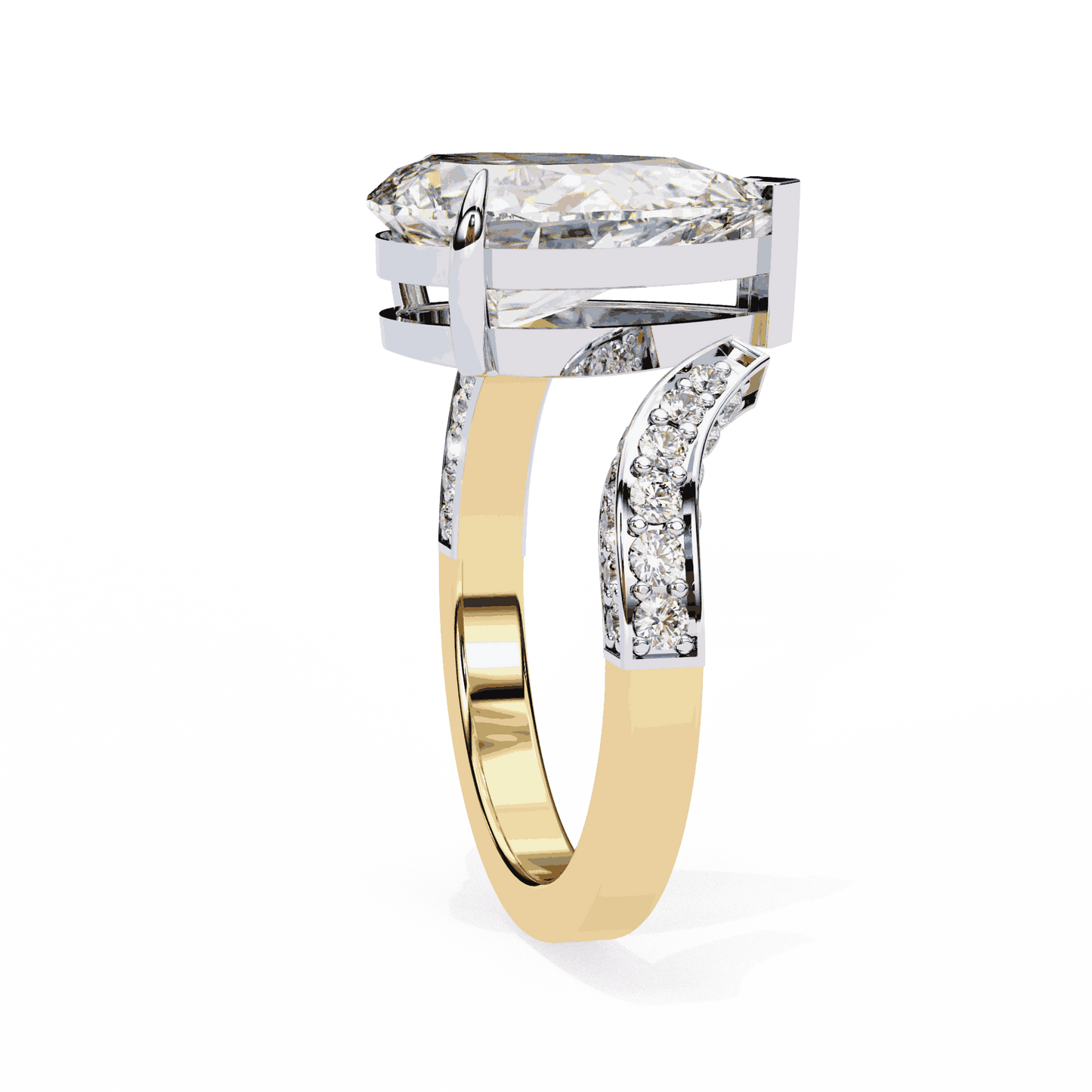 Pear Cut Lab Grown Diamond Pave Engagement Ring with Open Bypass Wrap Shank