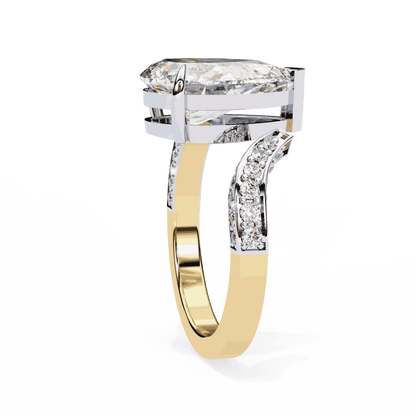 Pear Cut Lab Grown Diamond Pave Engagement Ring with Open Bypass Wrap Shank