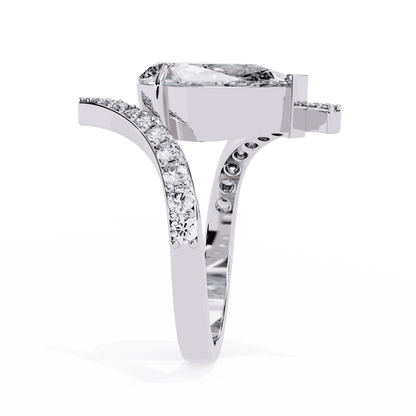 Pear Cut Lab Grown Diamond Pave Engagement Ring with Open Crossover Bypass Shank