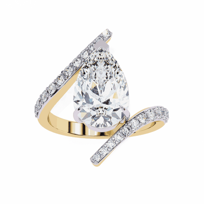 Pear Cut Lab Grown Diamond Pave Engagement Ring with Open Crossover Bypass Shank
