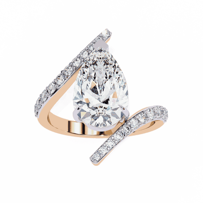 Pear Cut Lab Grown Diamond Pave Engagement Ring with Open Crossover Bypass Shank