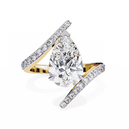 Pear Cut Lab Grown Diamond Pave Engagement Ring with Open Crossover Bypass Shank