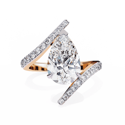 Pear Cut Lab Grown Diamond Pave Engagement Ring with Open Crossover Bypass Shank