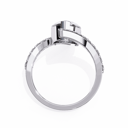 Pear Cut Lab Grown Diamond Pave Engagement Ring with Open Crossover Bypass Shank