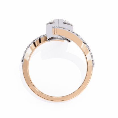 Pear Cut Lab Grown Diamond Pave Engagement Ring with Open Crossover Bypass Shank