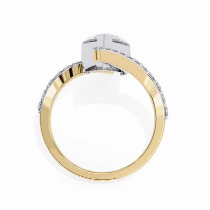 Pear Cut Lab Grown Diamond Pave Engagement Ring with Open Crossover Bypass Shank