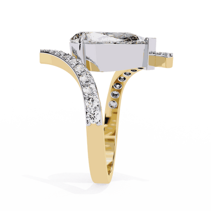 Pear Cut Lab Grown Diamond Pave Engagement Ring with Open Crossover Bypass Shank