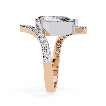 Pear Cut Lab Grown Diamond Pave Engagement Ring with Open Crossover Bypass Shank