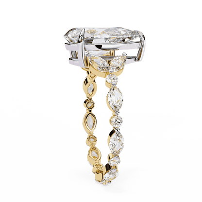Pear Cut Lab Grown Diamond Side Stone Engagement Ring with Marquise and Round Eternity Band