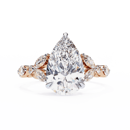 Pear Cut Lab Grown Diamond Side Stone Engagement Ring with Marquise and Round Eternity Band