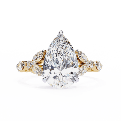 Pear Cut Lab Grown Diamond Side Stone Engagement Ring with Marquise and Round Eternity Band