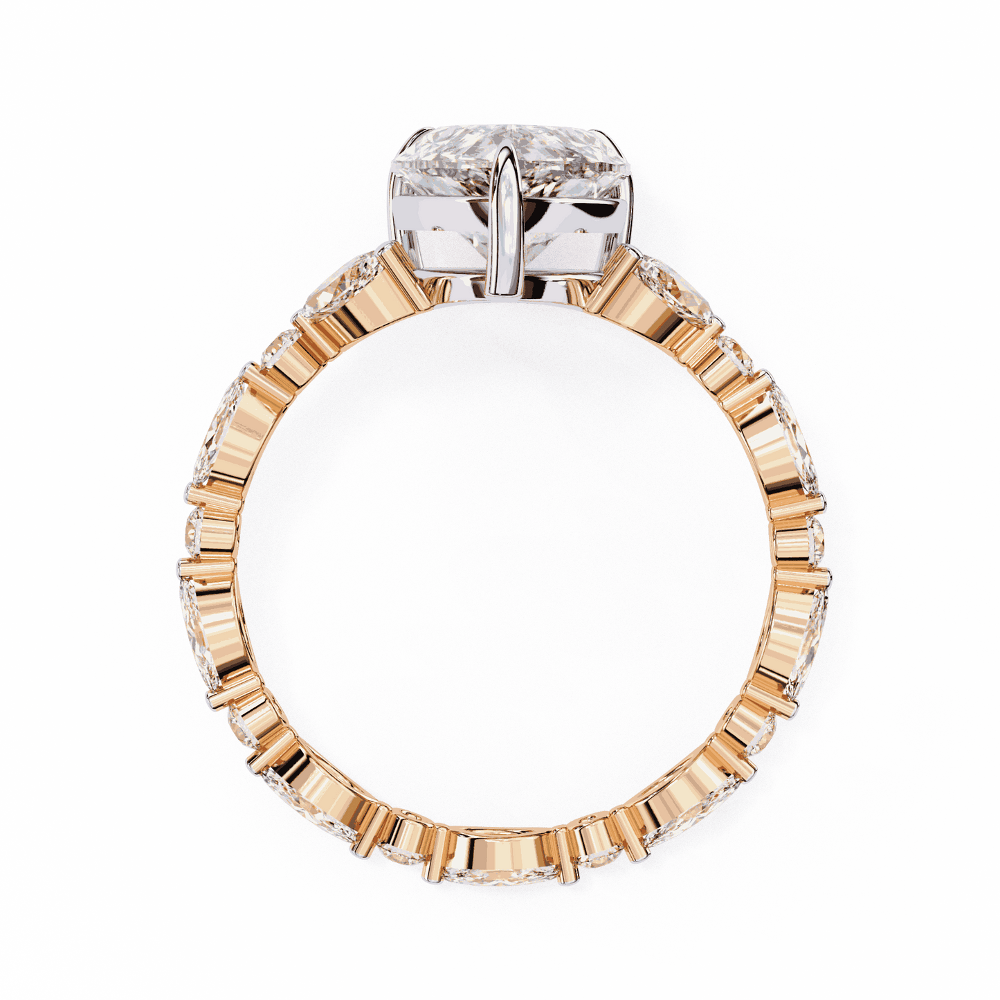 Pear Cut Lab Grown Diamond Side Stone Engagement Ring with Marquise and Round Eternity Band