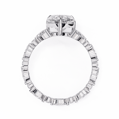 Pear Cut Lab Grown Diamond Side Stone Engagement Ring with Marquise and Round Eternity Band