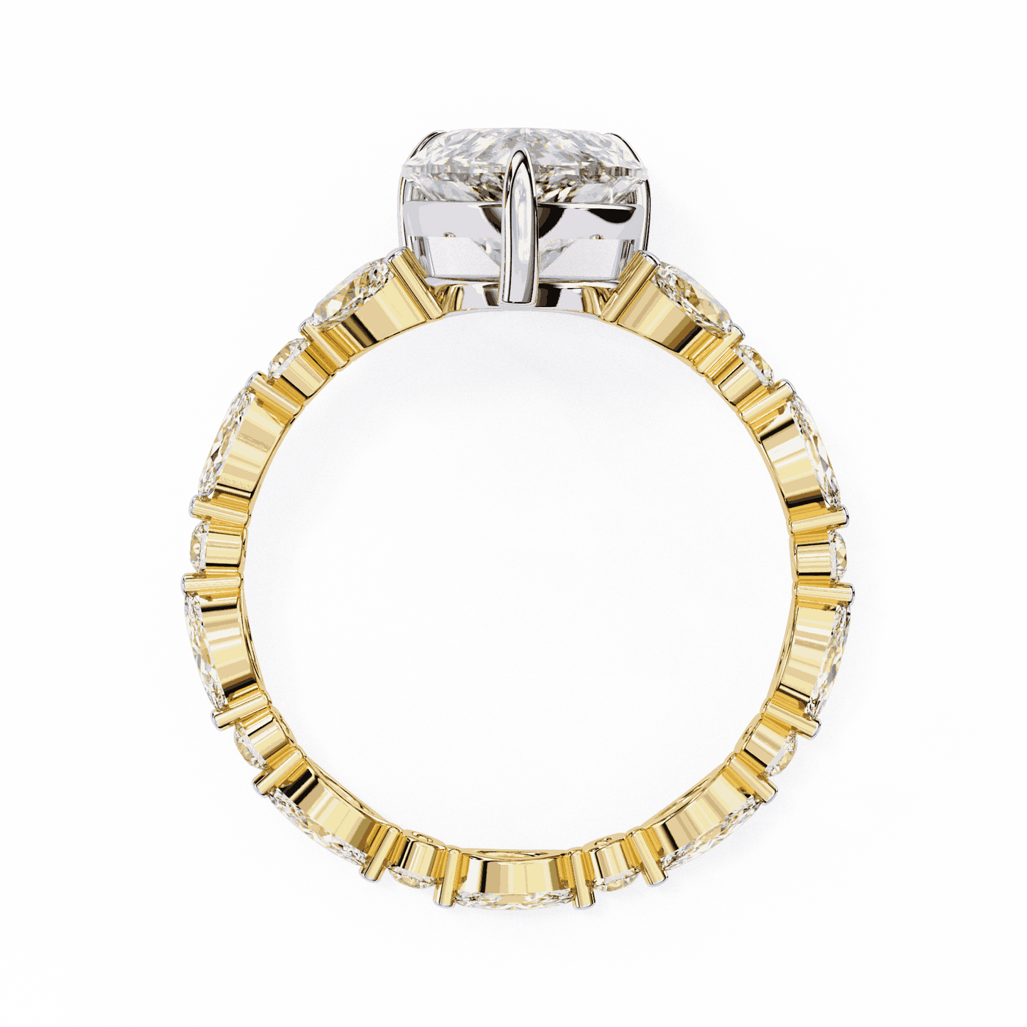 Pear Cut Lab Grown Diamond Side Stone Engagement Ring with Marquise and Round Eternity Band