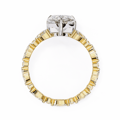 Pear Cut Lab Grown Diamond Side Stone Engagement Ring with Marquise and Round Eternity Band