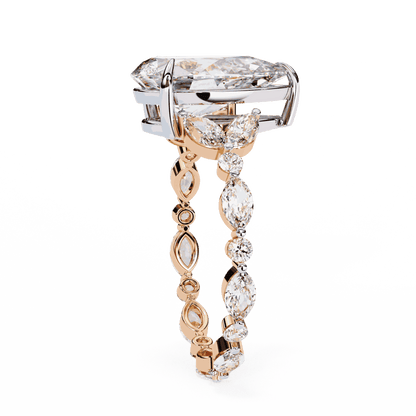 Pear Cut Lab Grown Diamond Side Stone Engagement Ring with Marquise and Round Eternity Band