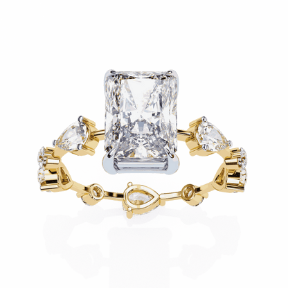 Radiant Cut Lab Grown Diamond Side Stone Engagement Ring with Pear and Round Eternity Band
