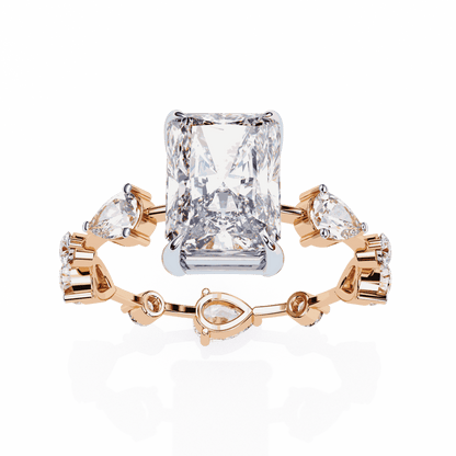 Radiant Cut Lab Grown Diamond Side Stone Engagement Ring with Pear and Round Eternity Band