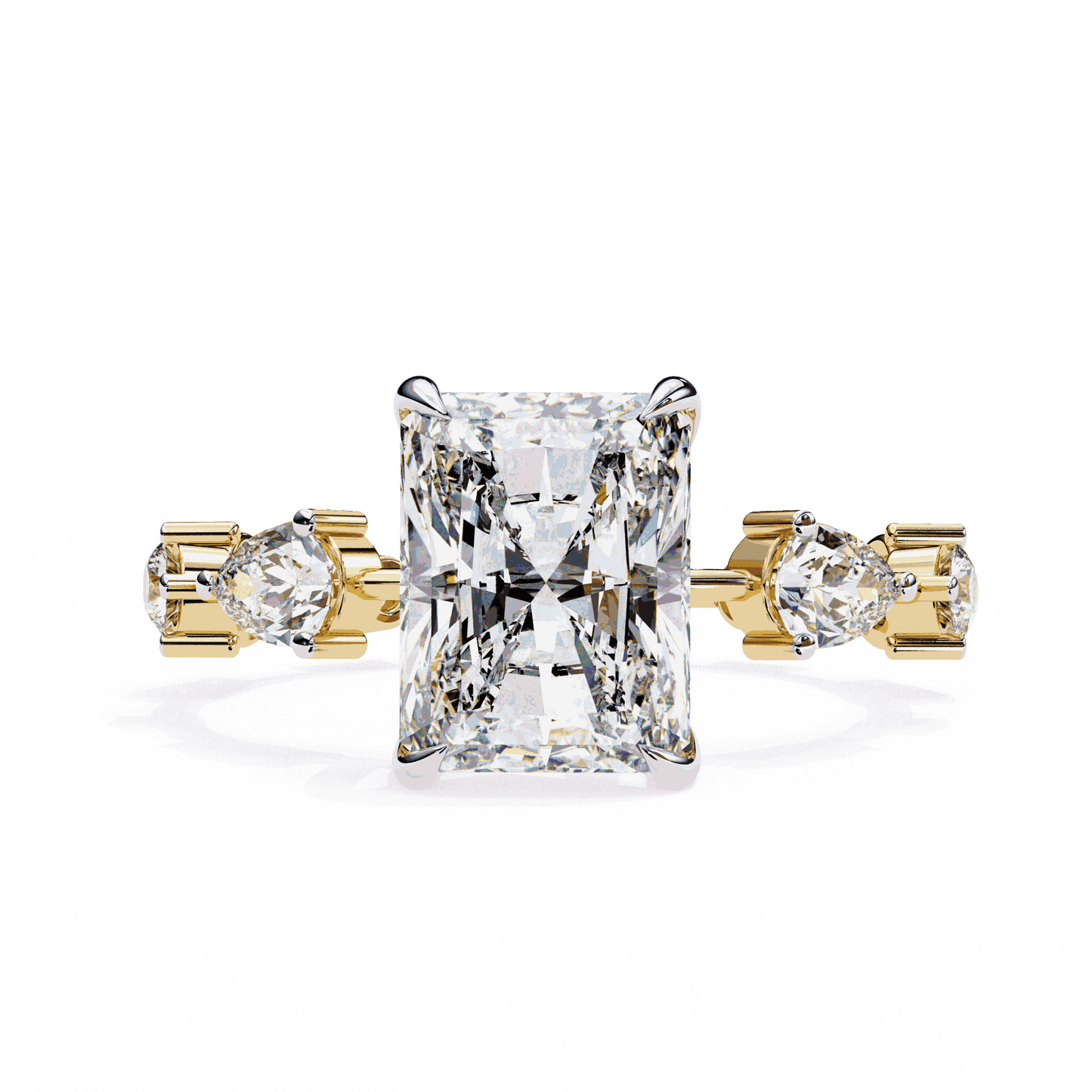 Radiant Cut Lab Grown Diamond Side Stone Engagement Ring with Pear and Round Eternity Band