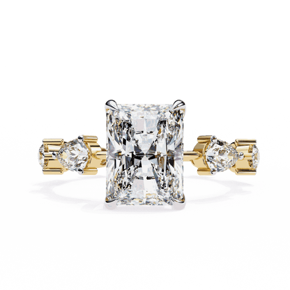 Radiant Cut Lab Grown Diamond Side Stone Engagement Ring with Pear and Round Eternity Band