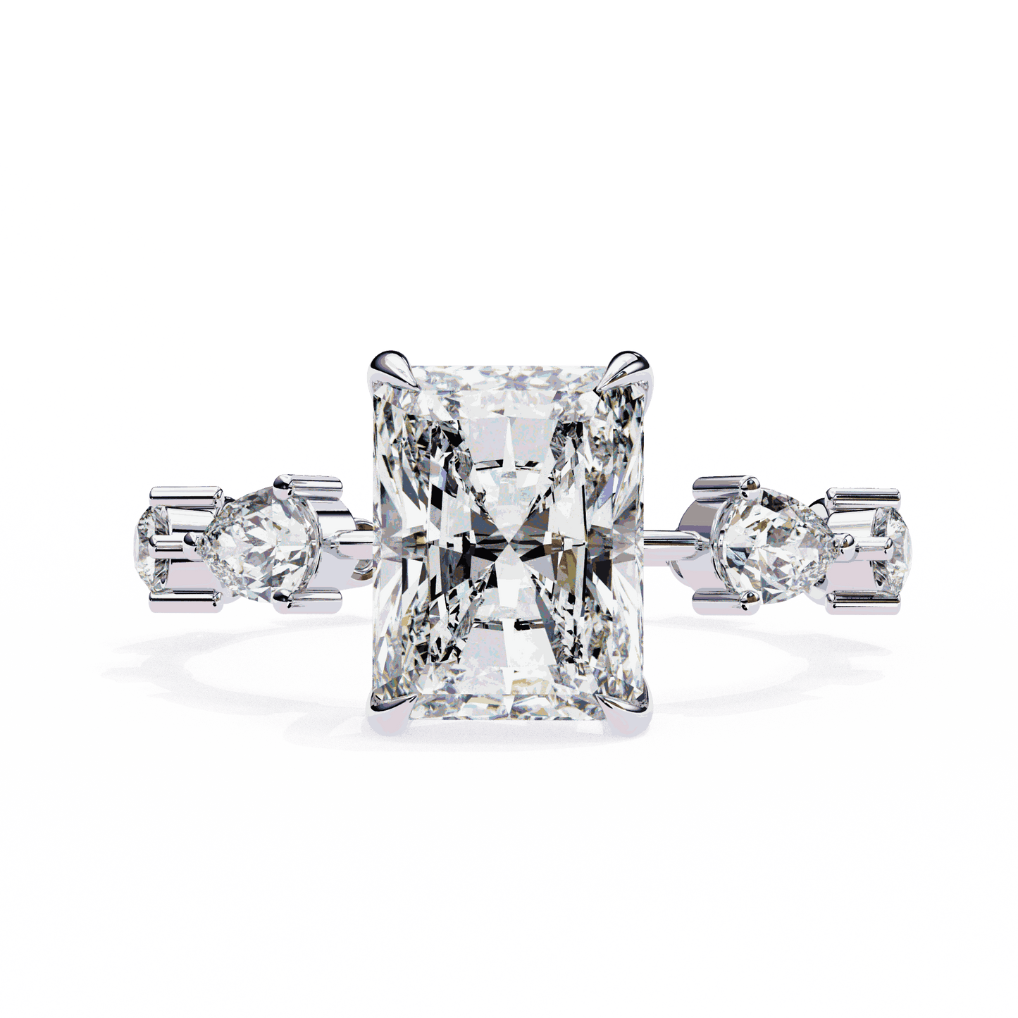 Radiant Cut Lab Grown Diamond Side Stone Engagement Ring with Pear and Round Eternity Band